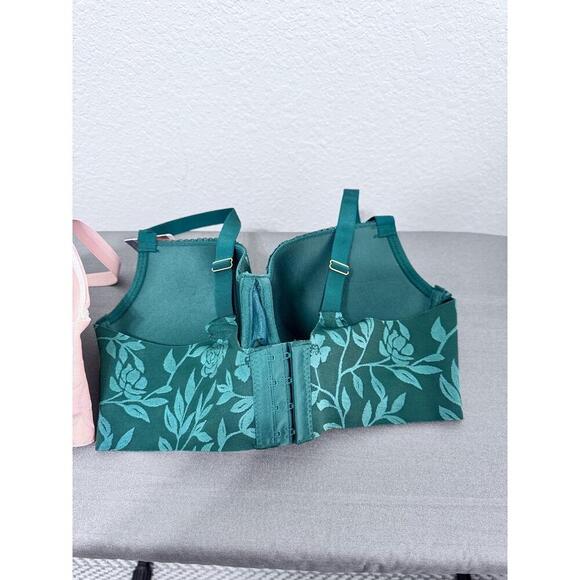 2- Carrie Amber Pink & Dark Green Floral Lace Underwire Bra 2 Pack 40D - Picture 5 of 7